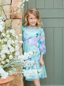 Angel & Rocket Blue Cara Printed Swing Mesh Dress