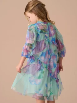 Angel & Rocket Blue Cara Printed Swing Mesh Dress