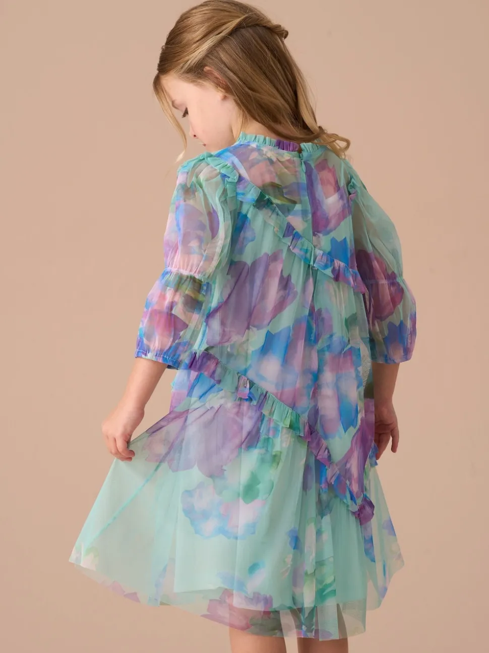 Angel & Rocket Blue Cara Printed Swing Mesh Dress