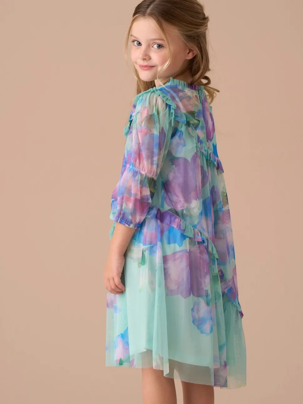 Angel & Rocket Blue Cara Printed Swing Mesh Dress