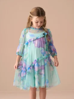Angel & Rocket Blue Cara Printed Swing Mesh Dress