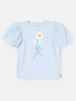 Angel & Rocket Blue Daisy Flower Embroidered Puff Sleeve T-Shirts