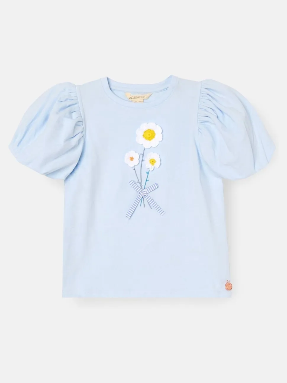 Angel & Rocket Blue Daisy Flower Embroidered Puff Sleeve T-Shirts