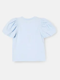 Angel & Rocket Blue Daisy Flower Embroidered Puff Sleeve T-Shirts