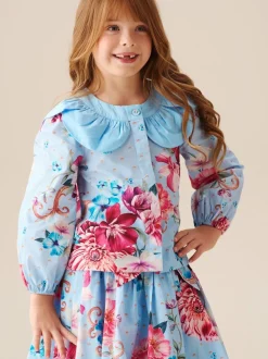 Angel & Rocket Blue Darcy Blue Print Petal Collar Top