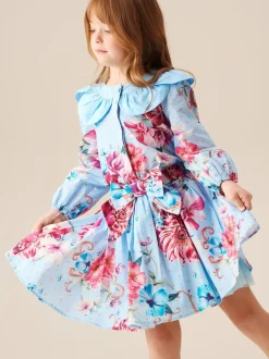 Angel & Rocket Blue Darcy Blue Print Petal Collar Top