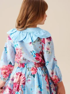 Angel & Rocket Blue Darcy Blue Print Petal Collar Top