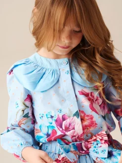 Angel & Rocket Blue Darcy Blue Print Petal Collar Top