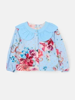 Angel & Rocket Blue Darcy Blue Print Petal Collar Top