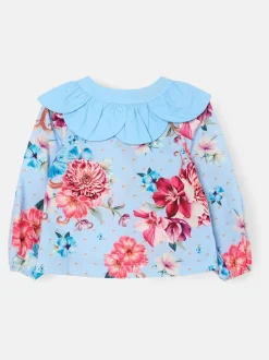 Angel & Rocket Blue Darcy Blue Print Petal Collar Top