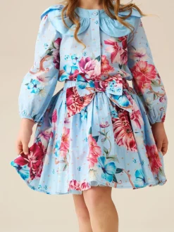 Angel & Rocket Blue Darcy Print Bow Waist Skirt