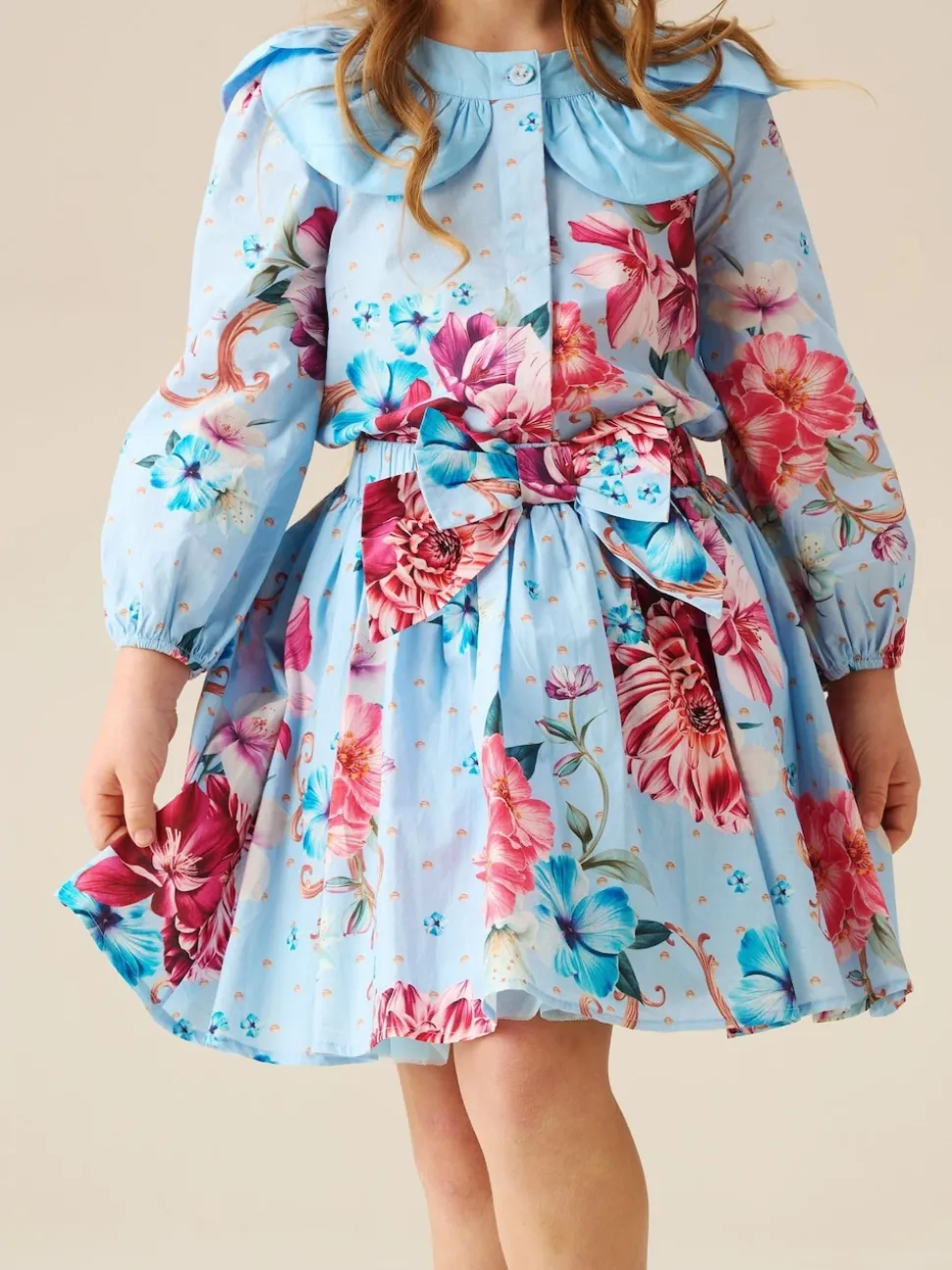 Angel & Rocket Blue Darcy Print Bow Waist Skirt