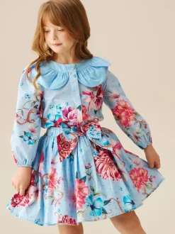 Angel & Rocket Blue Darcy Print Bow Waist Skirt