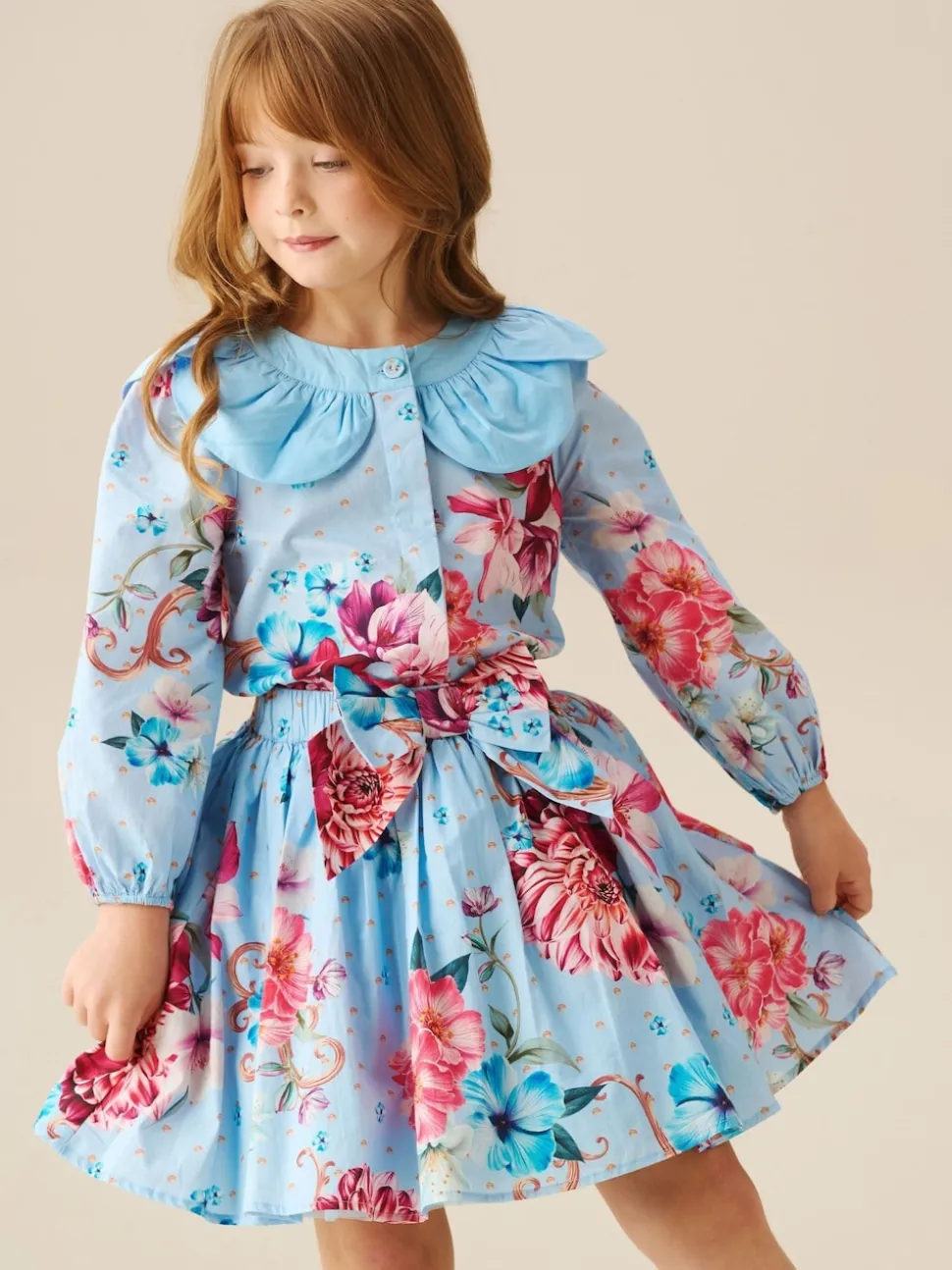 Angel & Rocket Blue Darcy Print Bow Waist Skirt