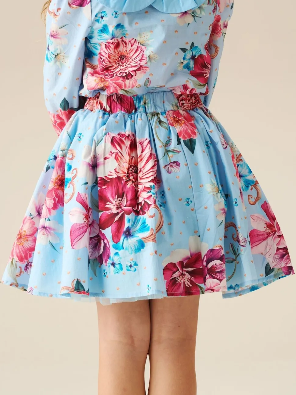Angel & Rocket Blue Darcy Print Bow Waist Skirt