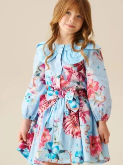 Angel & Rocket Blue Darcy Print Bow Waist Skirt