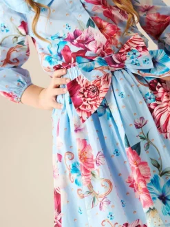 Angel & Rocket Blue Darcy Print Bow Waist Skirt