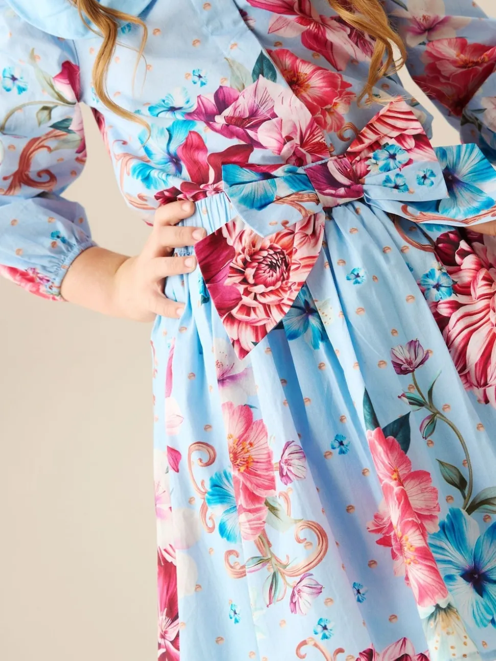 Angel & Rocket Blue Darcy Print Bow Waist Skirt