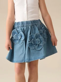 Angel & Rocket Blue Eden 3D Flower Denim Skirt