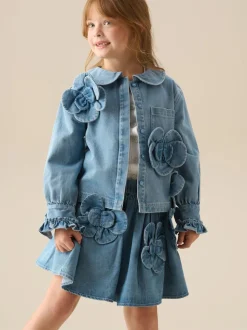 Angel & Rocket Blue Eden 3D Flower Denim Skirt