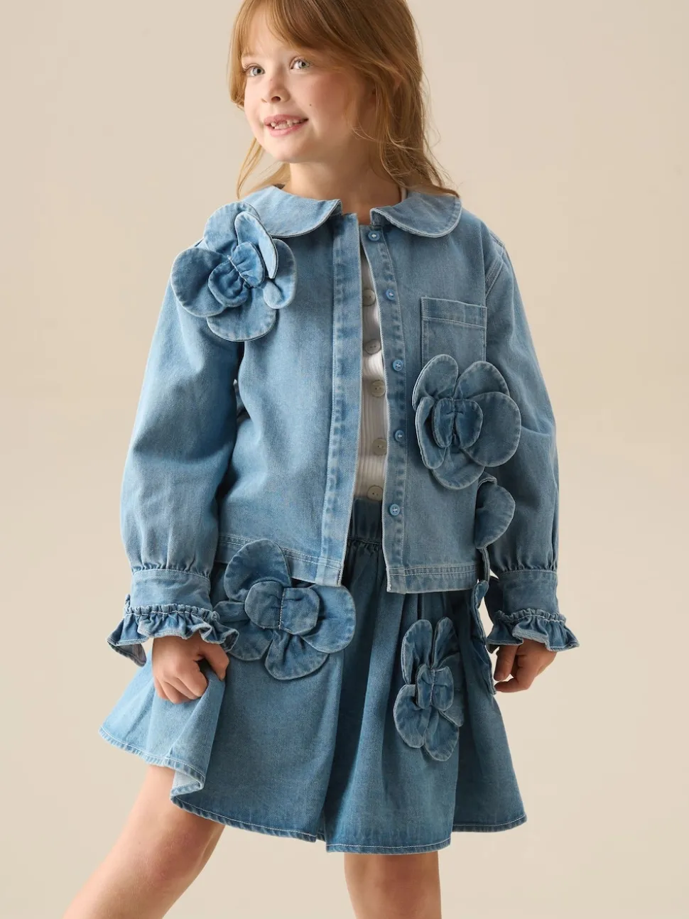 Angel & Rocket Blue Eden 3D Flower Denim Skirt