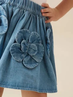 Angel & Rocket Blue Eden 3D Flower Denim Skirt