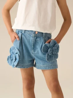 Angel & Rocket Blue Eden 3D Flower Denim Shorts