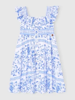 Angel & Rocket Blue Ellery Print Ruffle Sleeve Dress