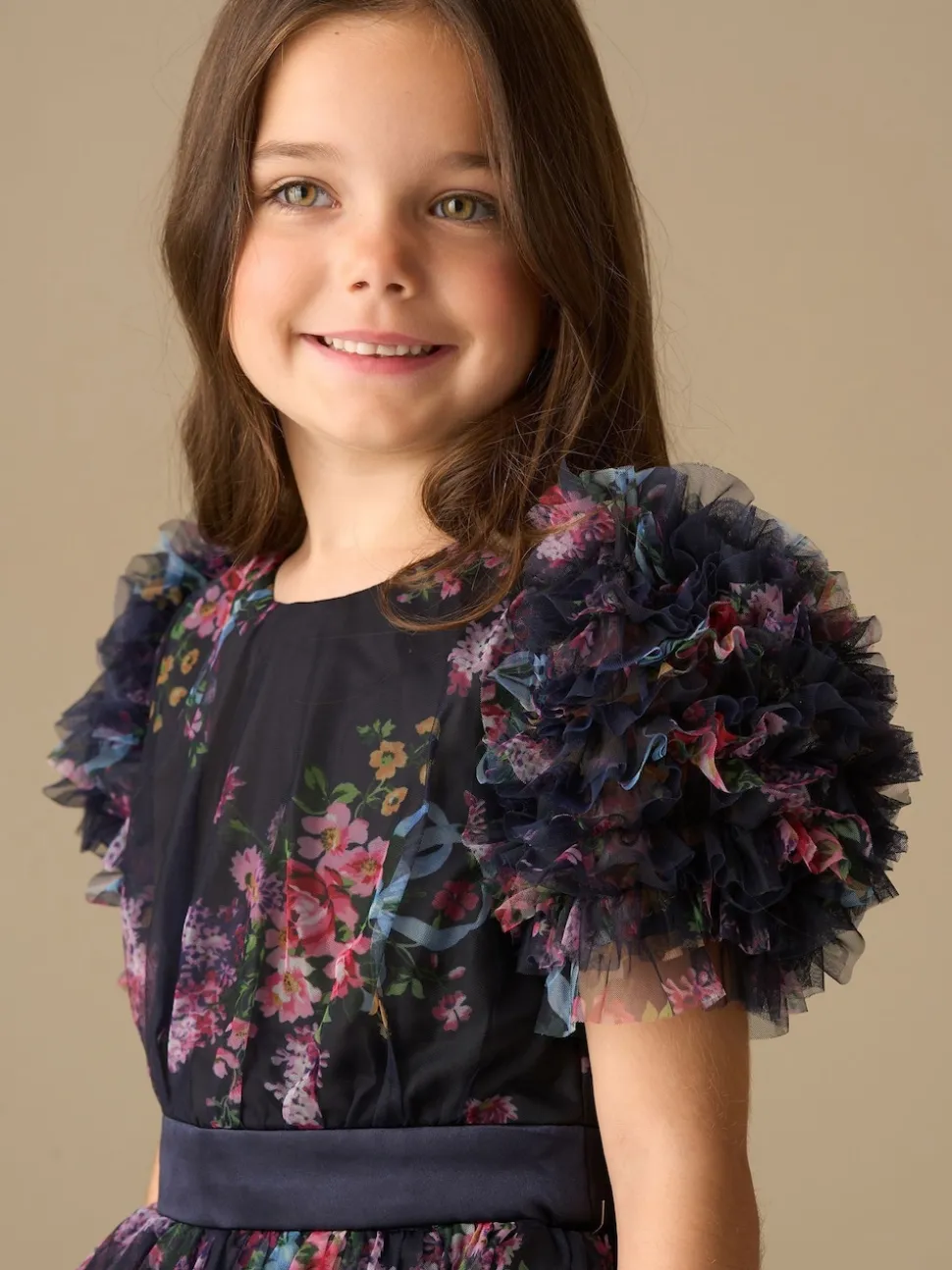 Angel & Rocket Blue Florence Navy Ruffle Mesh Sleeve Dress