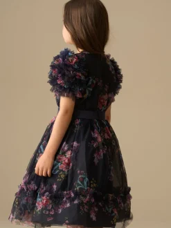 Angel & Rocket Blue Florence Navy Ruffle Mesh Sleeve Dress