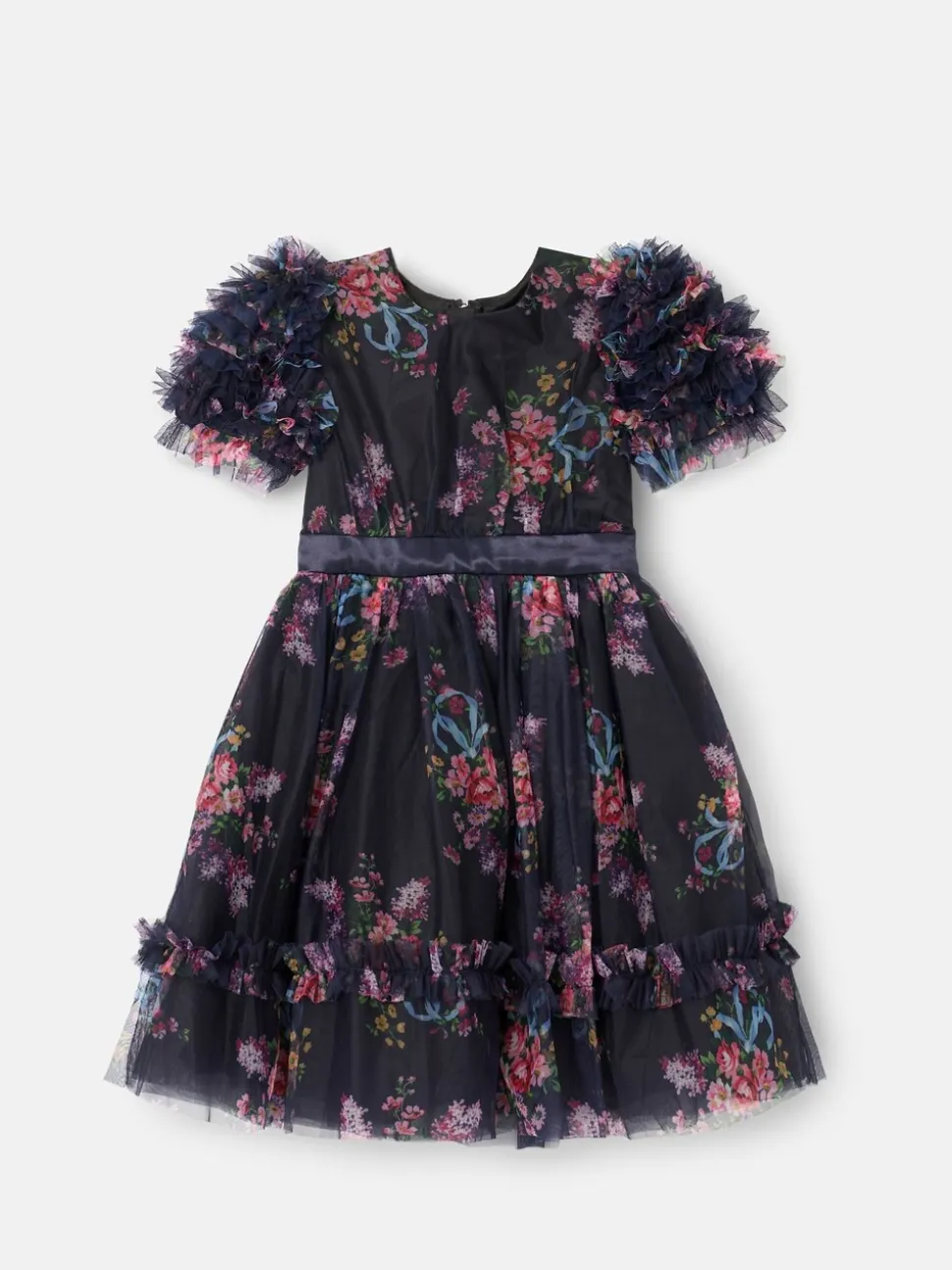 Angel & Rocket Blue Florence Navy Ruffle Mesh Sleeve Dress
