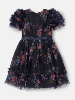 Angel & Rocket Blue Florence Navy Ruffle Mesh Sleeve Dress