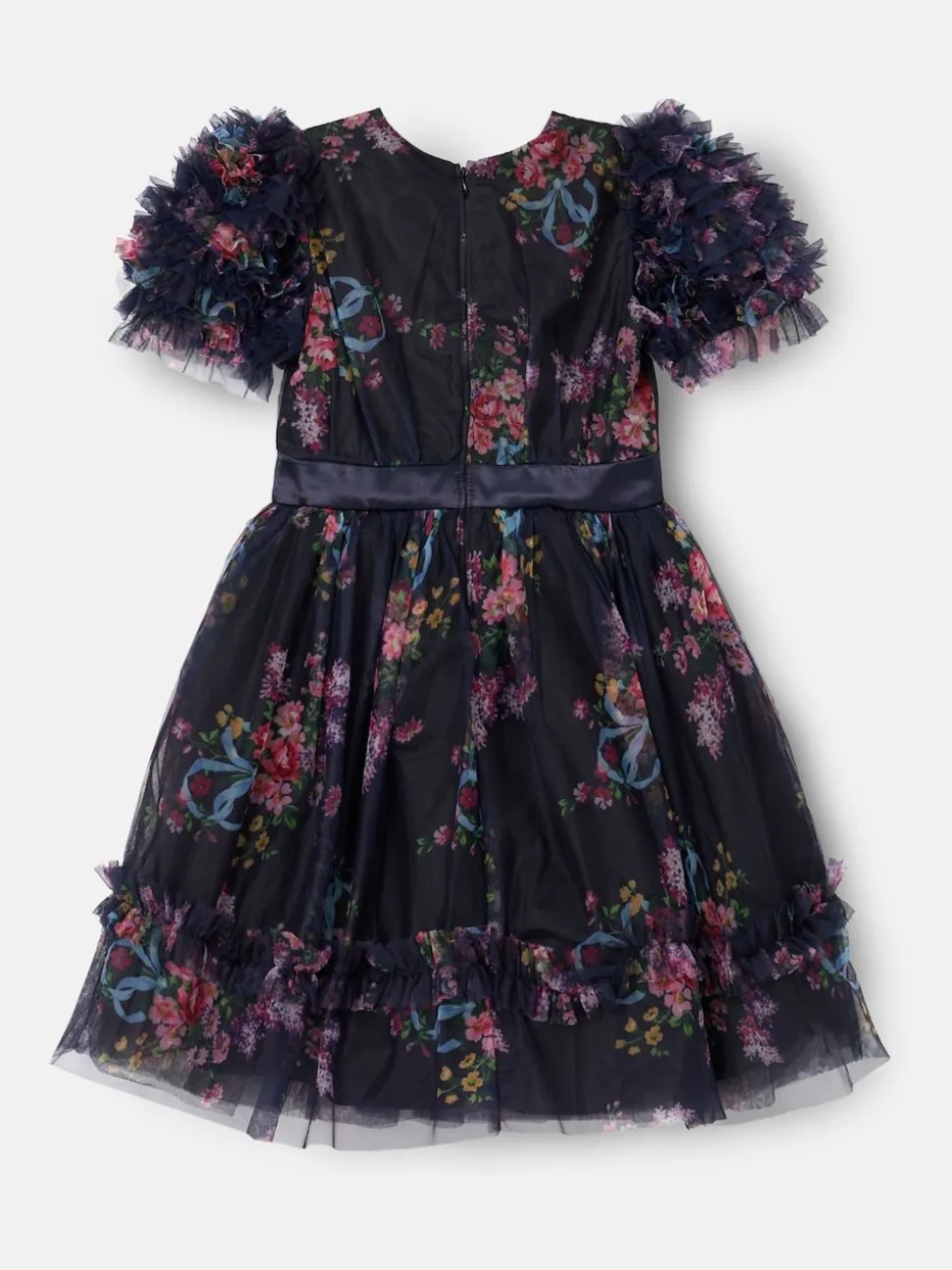 Angel & Rocket Blue Florence Navy Ruffle Mesh Sleeve Dress