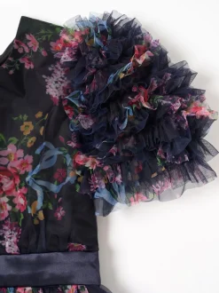 Angel & Rocket Blue Florence Navy Ruffle Mesh Sleeve Dress