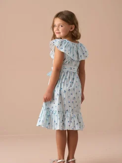 Angel & Rocket Blue Flori Pleated Collar 100% Cotton Dress