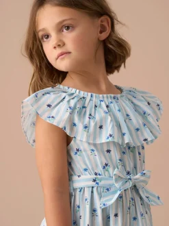 Angel & Rocket Blue Flori Pleated Collar 100% Cotton Dress