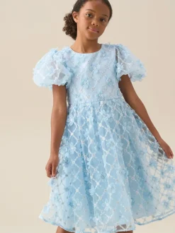 Angel & Rocket Blue Francine Embellished Puff Sleeve Dress