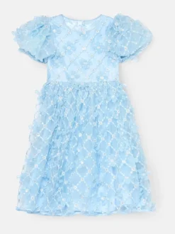 Angel & Rocket Blue Francine Embellished Puff Sleeve Dress
