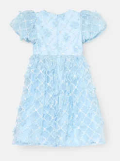 Angel & Rocket Blue Francine Embellished Puff Sleeve Dress