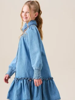 Angel & Rocket Blue Harper Shirred Denim Shirt Dress