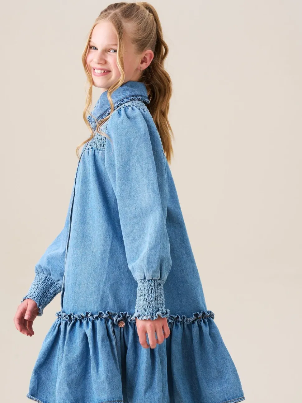 Angel & Rocket Blue Harper Shirred Denim Shirt Dress