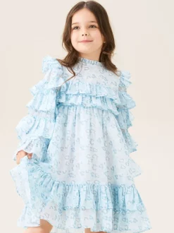 Angel & Rocket Blue Imogen Leopard Print Frill Dress