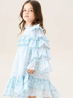 Angel & Rocket Blue Imogen Leopard Print Frill Dress