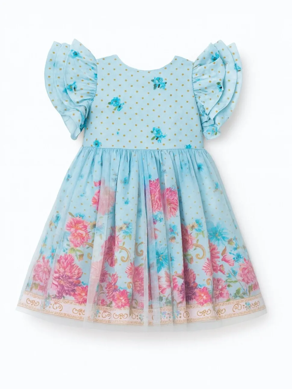 Angel & Rocket Blue Izzy Printed Tulle Ruffle Sleeve Dress