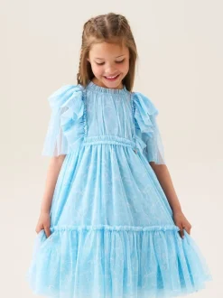 Angel & Rocket Blue Juliana Printed Frill Mesh Dress