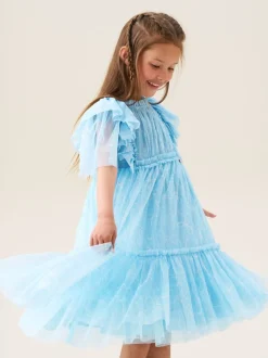 Angel & Rocket Blue Juliana Printed Frill Mesh Dress