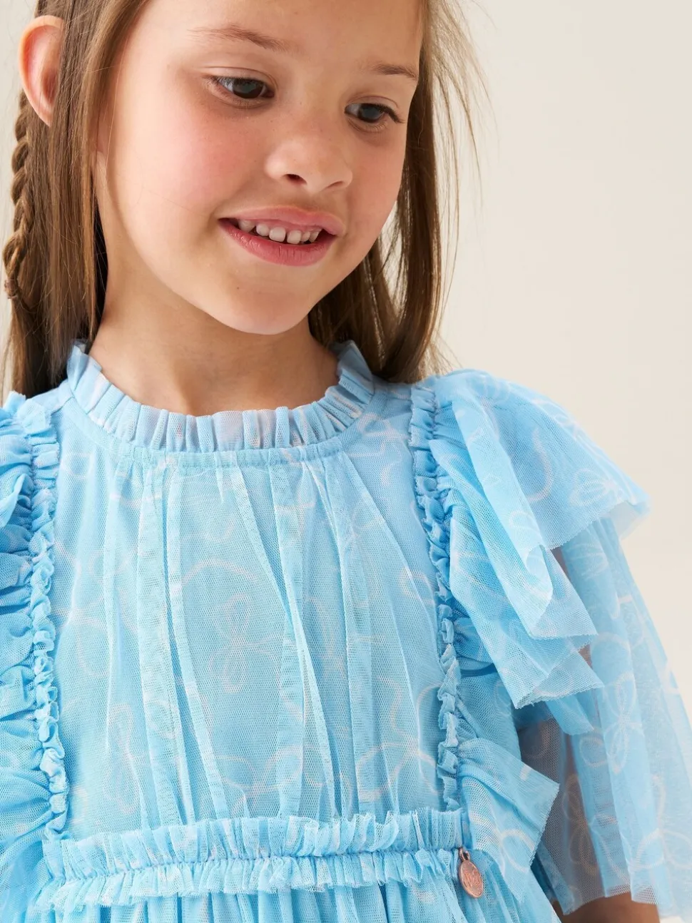 Angel & Rocket Blue Juliana Printed Frill Mesh Dress