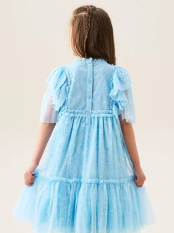 Angel & Rocket Blue Juliana Printed Frill Mesh Dress