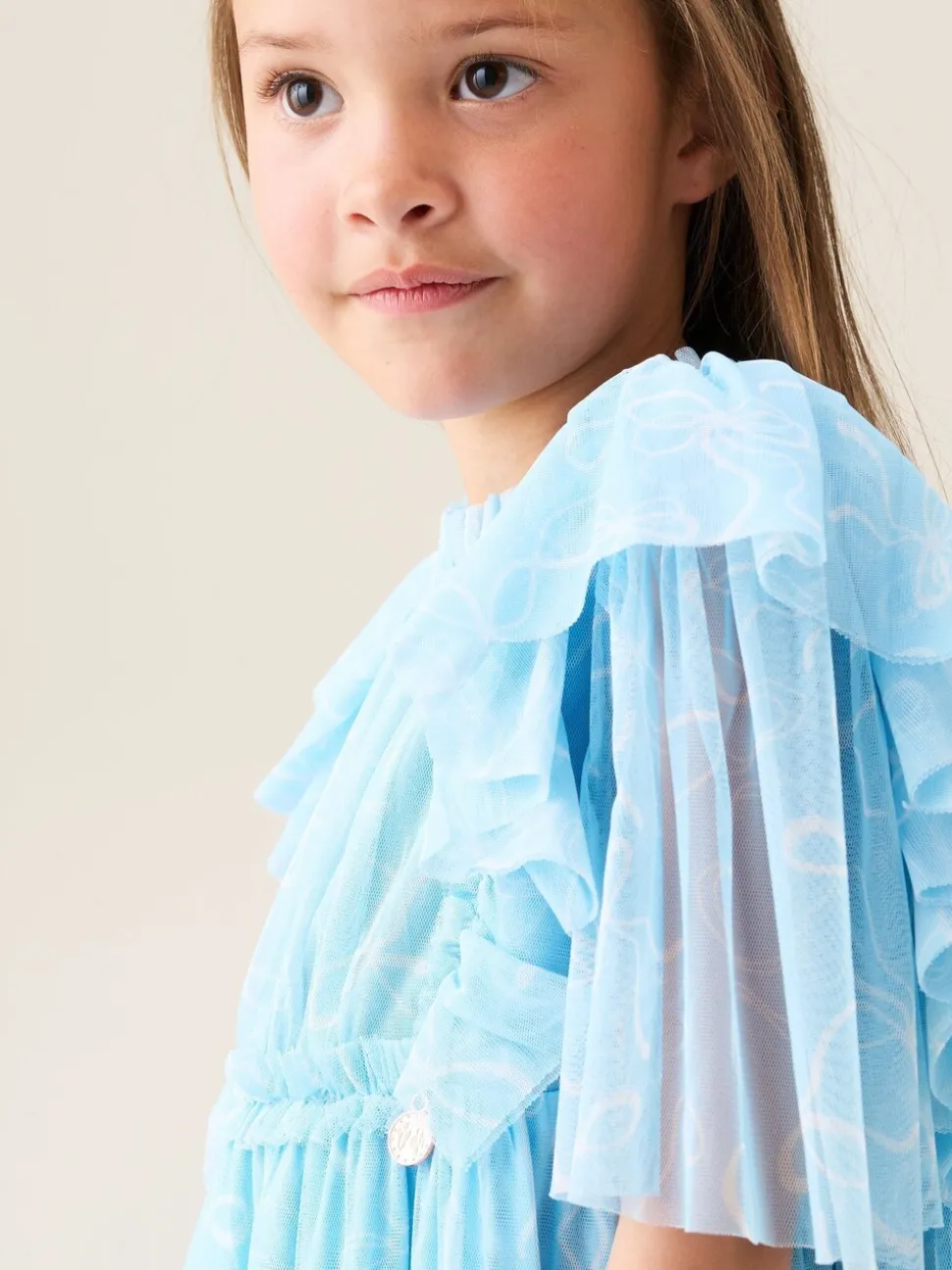 Angel & Rocket Blue Juliana Printed Frill Mesh Dress