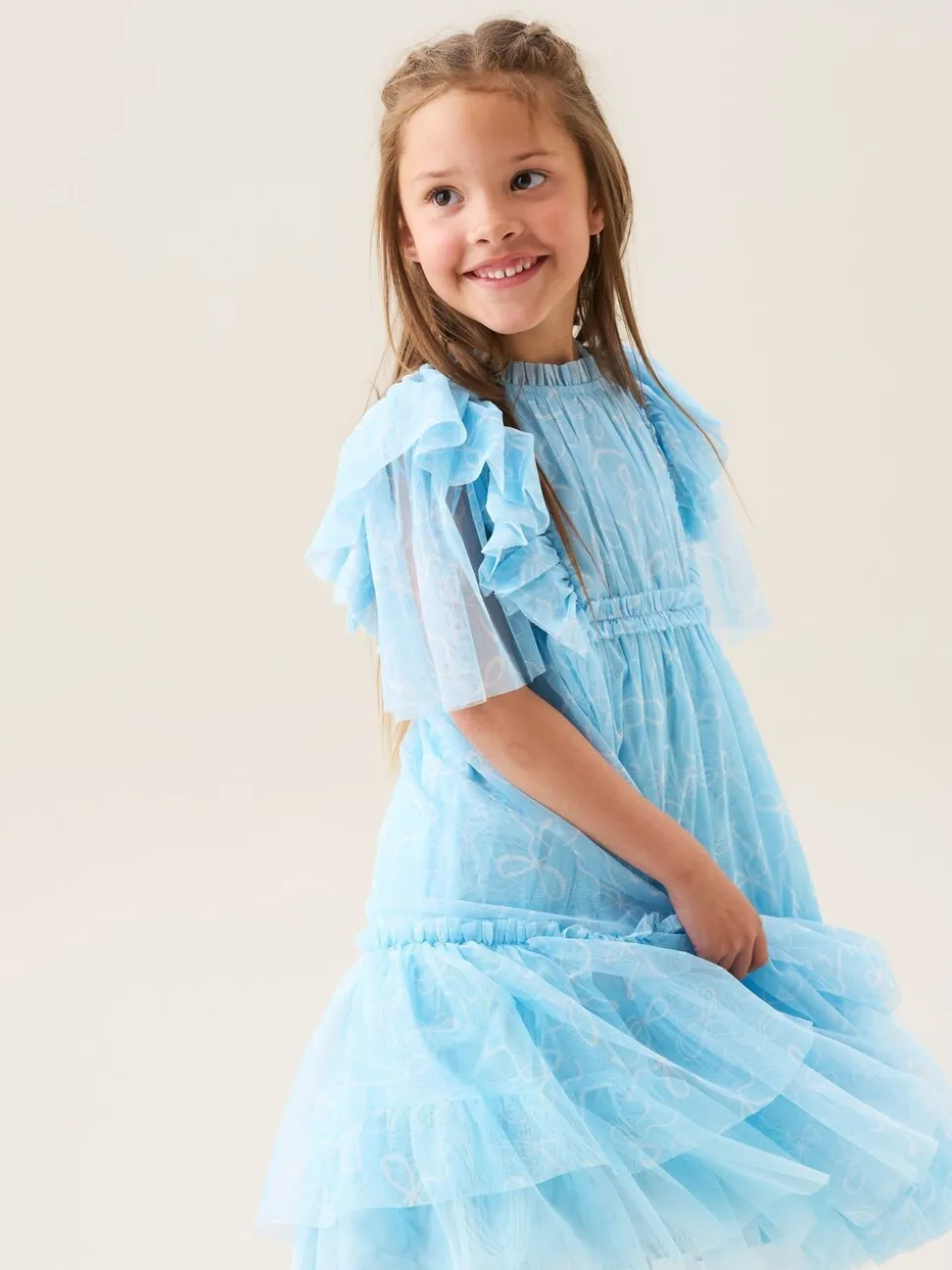 Angel & Rocket Blue Juliana Printed Frill Mesh Dress